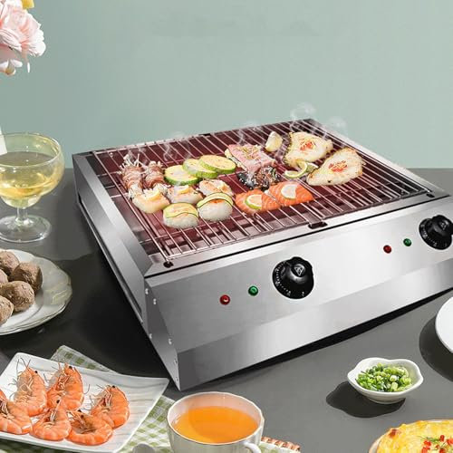 JOSBY Fornello per Barbecue Commerciale Senza Fumo, Barbecue Elettrico da 2800 W + 2800 W, Controllo della Temperatura a Doppia manopola, con Vassoio raccogli-Goccia, 42 x 43 cm, per Esterni, Viaggi