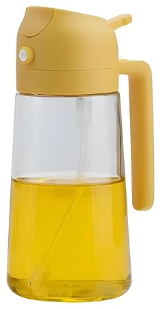 Pulverizador de Aceite 2 en 1 de Vidrio, Spray y Goteo, Dispensador con Tapa Antigoteo y Sellado Hermético, para Freidora de Aire, Barbacoa y Ensaladas (Melocoton)