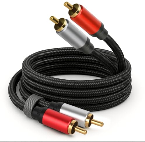 SSS·GRGB 2RCA to 2RCA Audio Cable 5M Gold-Plated Male to Male Stereo Subwoofer Cable, Nylon-Braided Hi-Fi RCA Cables for Home Theater, Car Audio, Amplifiers, Speakers (Dual Shielded Copper Core)