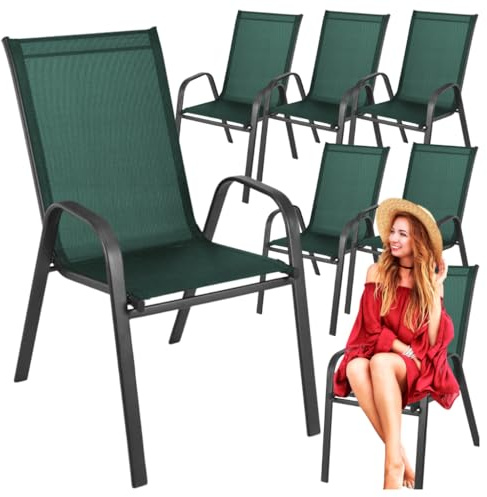 ZOLTA 6X Gartenstuhl Metall Grün – Outdoor Stühle mit Armlehnen für Balkon Terrasse Garten – Textilene Sitzfläche – wetterfest - modernes Design – Bequeme Rückenlehne – max 120 kg – 89 cm hoch