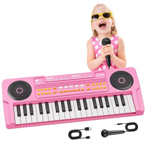 Jouet Clavier Piano Enfants Filles 37 Touches Clavier Électronique Portable avec Microphone Jouet Musical Éducatif et Cadeau pour Garçons Filles de 3 4 5 6 7 Ans Rose