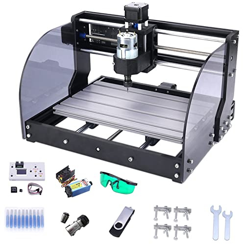 MRVAKDYDI Mini Torno para Madera, Fresadora CNC 3018 Pro MAX de 3 Ejes con Control GRBL, grabadora for Madera, plástico, acrílico, PVC, PCB, área de Trabajo de 30 x 18 x 4 cm(7W)