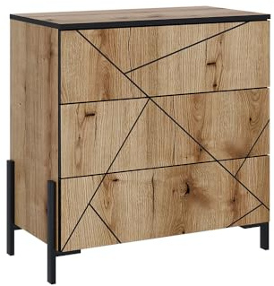 Vicco Kommode Hatto, Eiche, 78 x 76.8 cm | mit 3 Schubladen, geeignet zur Ablage und Aufbewahrung im Schlafzimmer