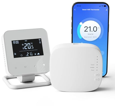 Termostato Inalámbrico WiFi con RF Receptor para Caldera 3A,Vaconoff Termostato programable Diariamente,Control Remoto por Tuya/Smart Life App y por Voz Alexa/Google