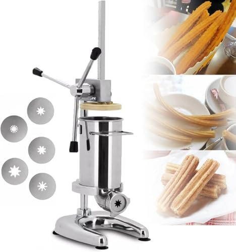 Macchina per Churrera Manuale churros da 2 litri, 5 stampi per churros commerciali, in acciaio inox, per ripieno di marmellata e cioccolato, per ristoranti, panetterie, caffetterie