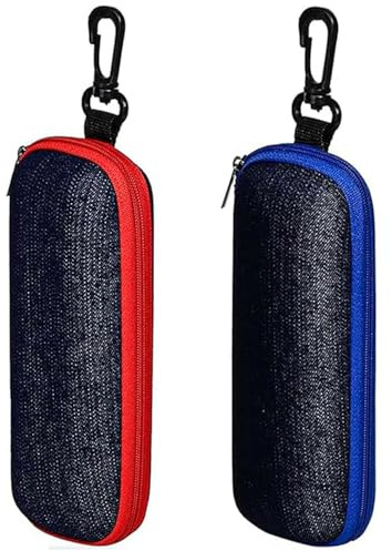 Ezranova Lot de 2 étuis rigides à lunettes de soleil avec fermeture éclair, étui à lunettes avec mousqueton pour lunettes de soleil, lunettes de lecture, lunettes de myopie pour homme et femme