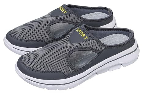 Damskor - fritidsskor halvöppna sneakers trendiga skor plattform sneaker sula gummi sko snörlös sko ihålig mesh övre skor ventilerande sko, Färg: grå, 43 EU
