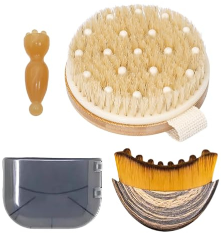 Dryxog 3 Piezas Cepillo Facial Relajante y Revitalizante, Drenaje Linfatico, Corporal Seco con Cerdas Naturales de Jabalí, Cepillo Facial Limpiador con una Sola Mano para Liberar Tensión Muscular