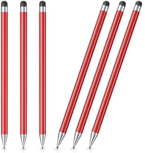 Stylus Pen for Touchscreen, 6 PCS Stylus 2-in-1 High Precision and Sensitivity, Suitable for iPad/iPhone/Samsung/Android Smartphone and Tablets, Compatible with Capacitive Touch Screen (Red)