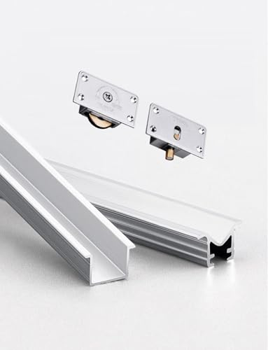 9mm Flush Mount Single Track Sliding Door Hardware Kit - Hidden Roller Program for Kitchen Cabinet, Wardrobe & Closet(39.4in)