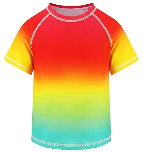 Tokeya Camiseta Natación Niños Protección Solar UPF 50+ Bañador Niño de Manga Corta Secado Rápido Camiseta de Baño, Suave y Cómodo Rashguard Tops para Piscina Playa Surf 6-7 Años, Degradado Rojo