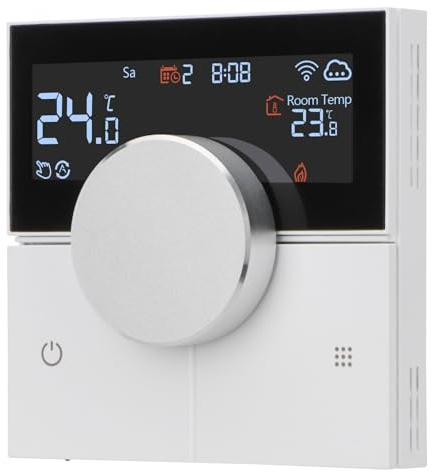 Wengart WG12 Smart termostat för elektrisk golvvärme, WiFi knappdesign, lämplig för 60 mm infälld dosa, 16 A med extern golvsensor, app och röststyrning, intuitiv värmekontroll