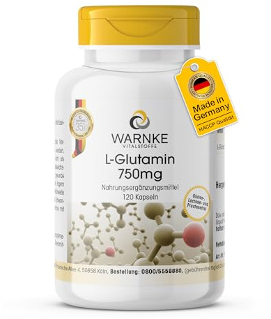 Warnke Vitalstoffe L-Glutamine 3000 mg, 120 gélules, forme libre, végétarien