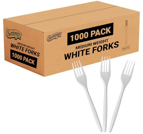 1000 Count Medium Weight White Plastic Forks Bulk Plastic Silverware For Parties, Weddings, Catering, Take out Single-Use Forks