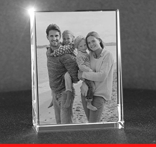 VIP-LASER 2D Gravur Glas Kristall Flachglas selbststehend Hochformat mit dem Foto Deiner Familie. Dein Wunschfoto für die Ewigkeit Mitten in Glas! Groesse XL = 105x80x30mm
