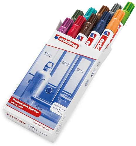 edding 3000 Permanentmarker - 10 bunte Farben - Rund-Spitze 1,5-3 mm - schnell trocknender Permanent Marker - wasserfest, wischfest - für Karton, Kunststoff, Holz, Metall - Universalmarker