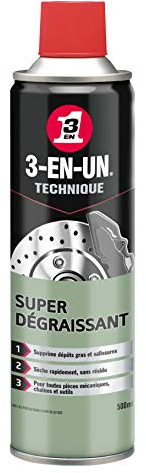 3-EN-UN Technique Super Dégraissant aérosol 500 ml | Dégraissant puissant pour chaînes, moteurs et pièces métal, évaporation rapide, sans résidu ni rinçage
