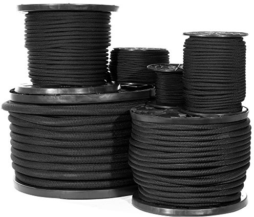 Shock Cord-1/8, 1/4, 3/8, 1/2, 3/4 inches-Black Diamond Weave Elastic Bungee Cord-Features 100% Stretch, Shock Absorbent, Strong Hold-Camping, Kayak Decks, Crafting, Gravity Chairs, Tie-Downs