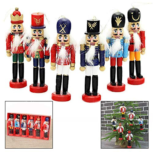 Xrten 6 Stück Weihnachten Nussknacker Ornaments Set,Nussknacker Figur aus Holz