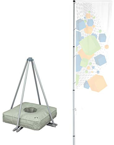 Vispronet Mobiler Alu-Fahnenmast T-Pole 200, stufenlos einstellbar, Teleskopmasten, drehbarer Ausleger, Aluminium eloxiert (Kreuzfuß inkl. Gewicht)
