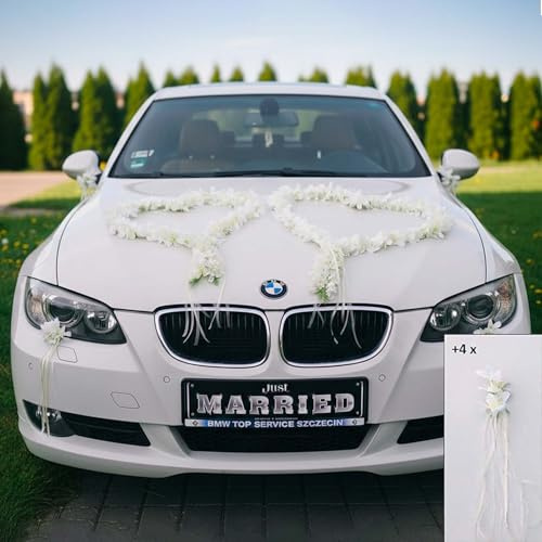 ORCHIDEEN Herzen Braut Paar Rose Deko Dekoration Hochzeit Car Auto Wedding ®Auto-schmuck Deko Girlande PKW (Ecru)