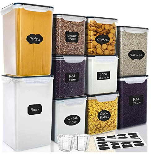 VERONES Large Tall Airtight Food Storage Containers, 10 PACK Plastic Airtight Kitchen & Pantry Organization, Ideal for Flour & Sugar Plastic Canisters with Labels