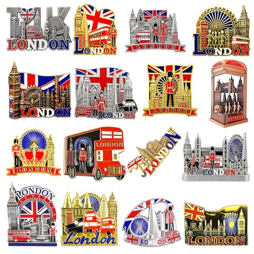 Magnet 12 London-Souvenirs Metall-Kühlschrank, britische Union Jack, England