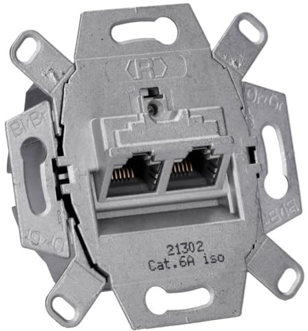 BJ Busch-Duro 2000 SI Dose Cremeweiß - Rutenbeck UAE-Cat.6A iso-8/8 Up | Netzwerkdose 2-fach mit abbrechbarem Tragring, Maße 70 x 70 x 40 mm, für höchste ISO/IEC Übertragungsanforderungen