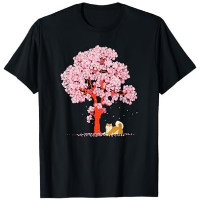 Animale Sakura Fiore Ciliegio Giappone Cane Anime Shiba Inu Maglietta