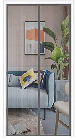 Magnet Fliegengitter Tür, Insektenschutz Magnetischer Fliegenvorhang 140cm (Breite) x 220cm (Höhe) für die Balkontür und Terrassentür, Schließt Automatisch Ohne Insekten Durchzulassen (Grau)