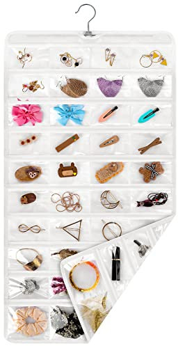 Schmuck Organizer zum Aufhängen Aufbewahrungstasche Doppelseitig mit Haken für Haarzubehör Ohrringe Halsketten 80 Taschen