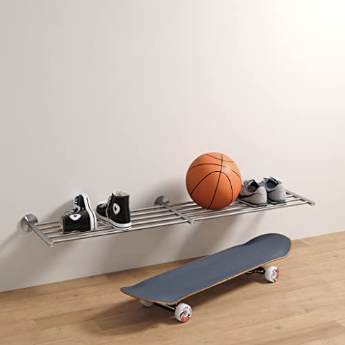 Schuhregal Wandmontage, gebürsteter Edelstahl, 120 cm breit, gebürsteter Edelstahl - PHOS Design