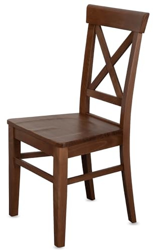 KEHO Esszimmerstühle 2er Set – bis 150 kg belastbar, Vollholz Kernbuche mit Andreaskreuz-Lehne, massiver Holzstuhl im Landhausstil, fertig montiert, Küchenstühle Holz (Nussbaum, CH024)