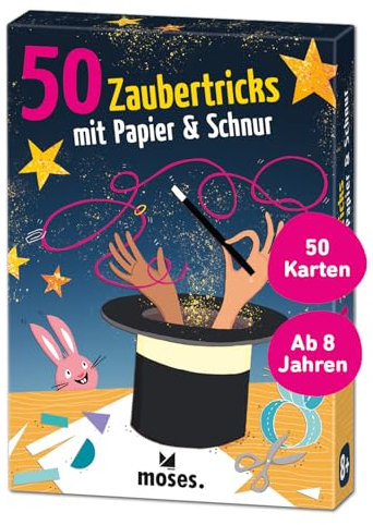 moses. 50 Zaubertricks mit Papier & Schnur – Geniale Beschäftigung für Kinder ab 8 Jahren, Zauberkasten-Ersatz mit 50 kinderleichten bis anspruchsvolleren Magier Ideen für eine Zaubershow