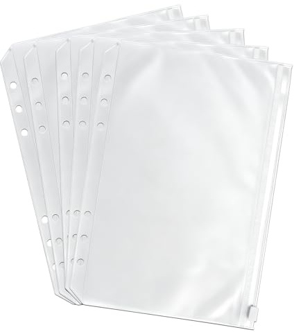 5 Pcs A5 Plastic Zipper Budget Binder Pockets,A5 Size 6Hole Plastic Binder Zipper Folders Waterproof Loose Leaf Bags Notebook Documents,Photo,Bills Organizer Money Cash Envelope Punch Wallet Organiser