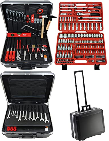 FAMEX 606-08 - Cassetta degli attrezzi professionale in valigetta ABS – Set completo in trolley, alta qualità – Gran parte degli strumenti di produzione tedesca