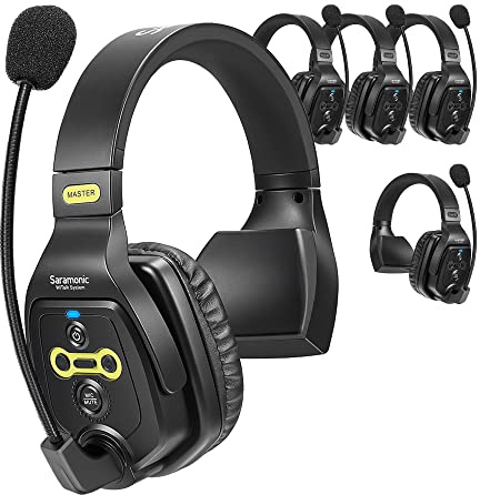 Saramonic WiTALK Full-Duplex Wireless Headset Intercom System, 400m Kommunikationsgruppe, EIN-Ohr-Headset mit 1 Master & 4 Fernbedienungs-Kopfhörer (5 Benutzer)