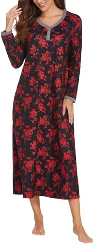 Ekouaer Women's Long Nightdress Winter Warm Soft Nighties DGR XXL Grey