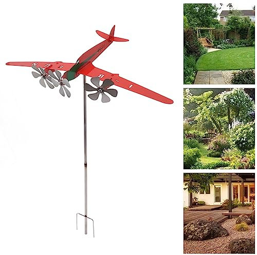 Moulin à vent en métal pour avion - Décoration de jardin 3D rouge antirouille lisse - Moulin à vent pour garage, dôme, grange, terrasse - Rouge