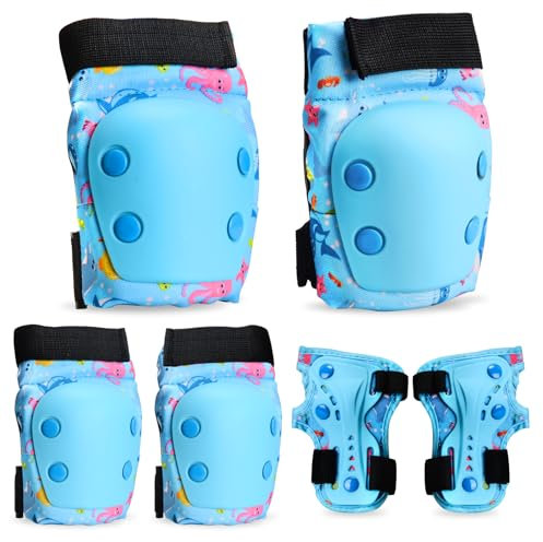 CHMMY Knieschoner Kinder Knieschützer für Junge Schützer Inline Skates Kinder mit Handgelenkschoner, Knie und Ellenbogenschützer für Rollschuhe, Radfahren, BMX-Fahrrad, Skateboard Blau M