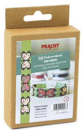Pracht Creatives Hobby 5884-00071 - DIY Bastelset zum Gestalten eines Perlenarmbands, mit grünen, braunen und orangen Miyuki-Perlen, Gesamtgröße ca. 17 x 1,6 cm