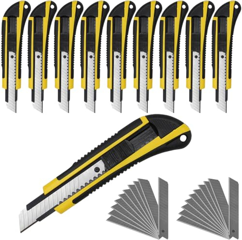 Waytex Lot de 10 Cutters 18mm avec Grip Antiglisse sur le Manche + 20 Lames Sécables de rechange pour Pro et Particuliers