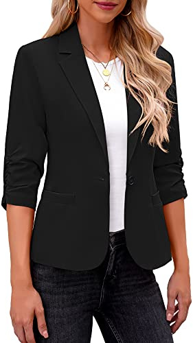 Roskiky Blazer élégant pour femmes, manches 3/4, tenue décontractée pour le travail, Noir , M