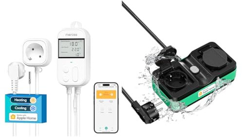 Meross Smart Thermostat Steckdose für HomeKit Digital WLAN Temperaturregler WiFi Heizungsthermostat Steckdose mit Fühler für Heizung und Kühlung 16 A & Smart Steckdose