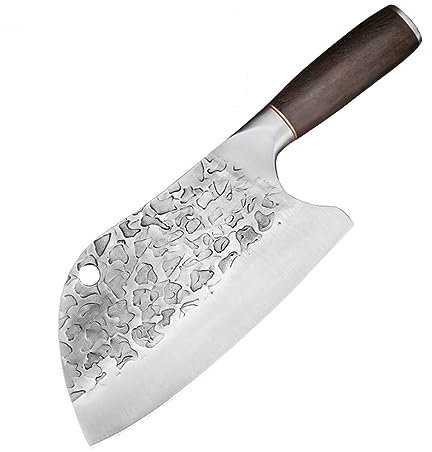 LIUJOU Couteau serbe forgé à la main, couteau de boucher large en acier inoxydable, Chef de cuisine, couteau de boucher de pêche, tranchage fixe en plein air