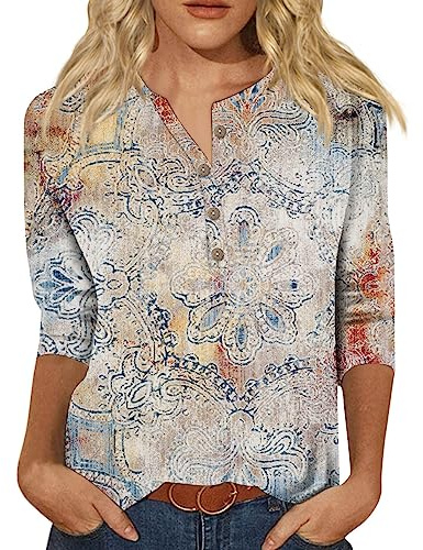 SCBFDI Tshirt Damen Damen Tunika 3/4 Arm Weiße Bluse Stillbluse Bluse Damen Rosa Mode für Mollige Kleine Frauen Business Shirt Damen Schwarzes Top 3/4 Arm Festliche Blusen Damen Weiß L