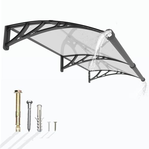 GUANSU-CN Auvent de Porte d'entrée, 200x100 cm Toit Marquise Extérieur en Polycarbonate, Abri Anti-Pluie et Anti-UV pour Terrasse & Balcon