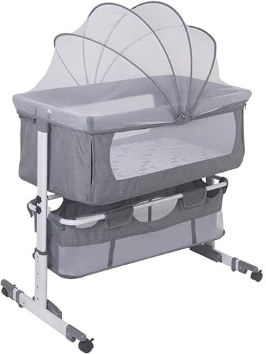 BESTXH Babybett, 2-In-1-Babybett Und Kinderbett, Kinderbett Mit Rollen, Moskitonetz, Aufbewahrungstasche Und Matratze, HöHenverstellbar Struktur Aus Aluminiumlegierung