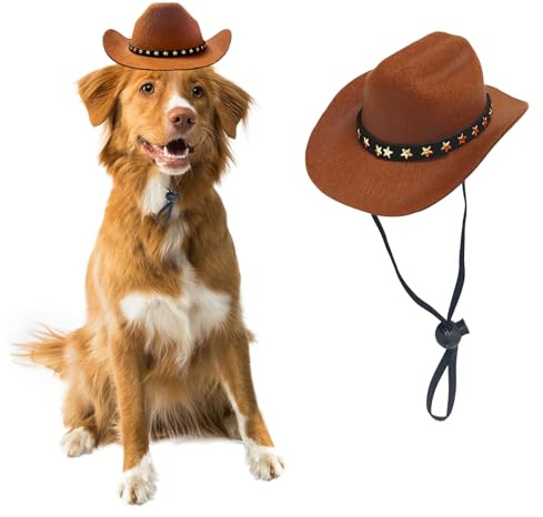 AWOCAN Cowboyhut für Hunde, Katzen, Cowboyhut, Mini-Cowboyhut für Hunde, Katzen, Urlaub, Halloween, Haustier-Party-Dekoration (Braun, Größe L)