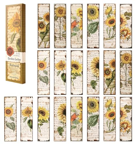 AVECMOI 20 Stück Vintage Botanisches Lesezeichen Set, Sonnenblume Thematische Papier Lesezeichen, Lesegeschenk für Lehrer, Studenten, Buchliebhaber